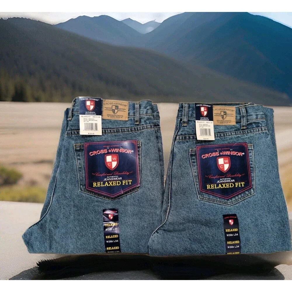 LOT/2 CROSS & WINDSOR BLUE DENIM JEANS RELAXED FIT MEN SZ 38×34(36X34 ACTUAL)NWT
